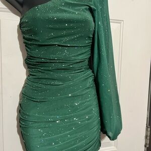 Taboo Mermaidcore 90s Sparkling Green One-Shoulder Mini Dress